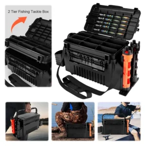 Dual-layer Fishing Tackle Box with Rod Holders
